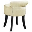Posh Alena Tufted Linen Fabric Vanity Stool with Nailhead Trim in Cream/White