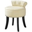 Posh Alena Tufted Linen Fabric Vanity Stool with Nailhead Trim in Cream/White