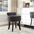 Posh Alena Tufted Linen Fabric Vanity Stool with Nailhead Trim in Dark Gray
