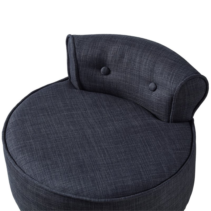 Posh Alena Tufted Linen Fabric Vanity Stool with Nailhead Trim in Dark Gray