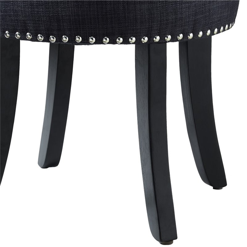 Posh Alena Tufted Linen Fabric Vanity Stool with Nailhead Trim in Dark Gray