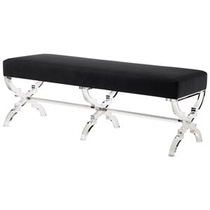 Posh Living Brayden Velvet Upholstered Bench with Acrylic X-Legs in Black