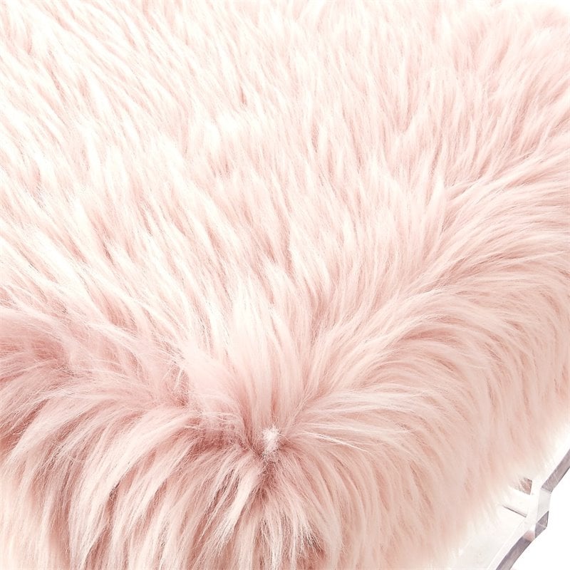 Posh Living Brayden Faux Fur Fabric Upholstered Bench with Acrylic X-Legs Pink