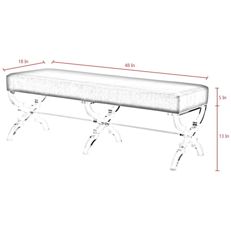 Posh Living Brayden Faux Fur Fabric Upholstered Bench with Acrylic X-Legs Pink