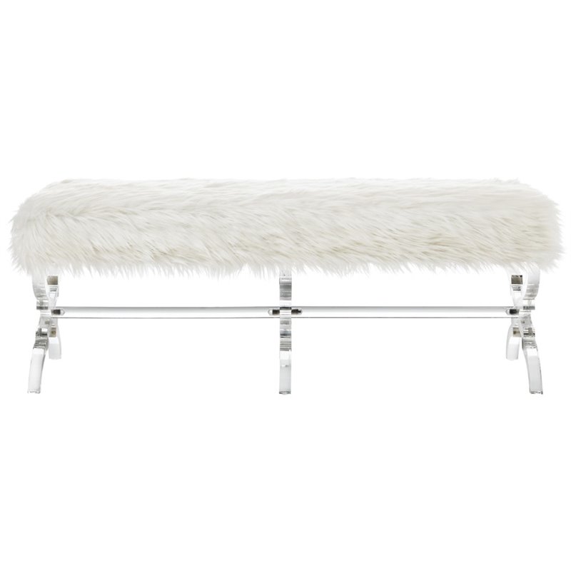 Posh Living Brayden Faux Fur Fabric Upholstered Bench with Acrylic X-Legs Cream