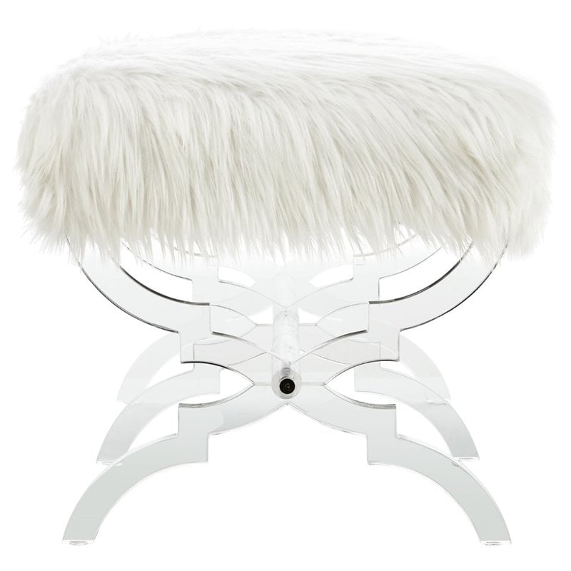 Posh Living Brayden Faux Fur Fabric Upholstered Bench with Acrylic X-Legs Cream