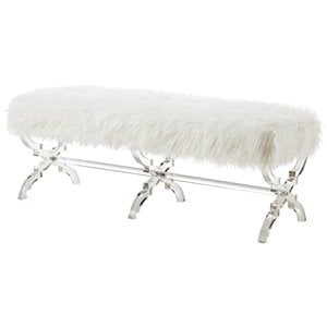 Posh Living Brayden Faux Fur Fabric Upholstered Bench with Acrylic X-Legs Cream