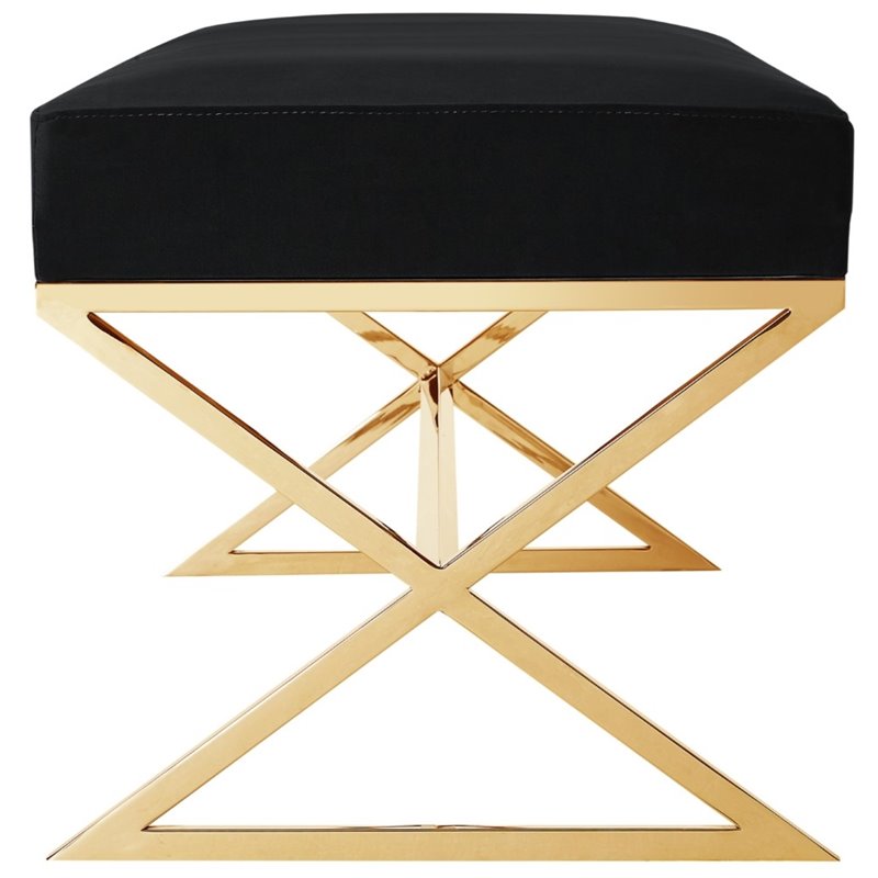 Posh Living Colin Velvet Upholstered Bench with Stainless Steel Legs Black/Gold