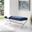Posh Living Colin Velvet Upholstered Bench with Stainless Steel Legs Blue/Chrome