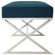 Posh Living Colin Velvet Upholstered Bench with Stainless Steel Legs Blue/Chrome