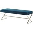 Posh Living Colin Velvet Upholstered Bench with Stainless Steel Legs Blue/Chrome