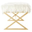 Posh Colin Fur Fabric Upholstered Bench with Stainless Steel Legs - White/Gold