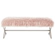 Posh Colin Fur Fabric Upholstered Bench with Stainless Steel Legs - Pink/Chrome