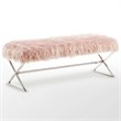 Posh Colin Fur Fabric Upholstered Bench with Stainless Steel Legs - Pink/Chrome