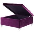 Posh Living Joshua Velvet Square Storage Ottoman with Lucite Legs in Purple