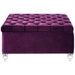 Posh Living Joshua Velvet Square Storage Ottoman with Lucite Legs in Purple