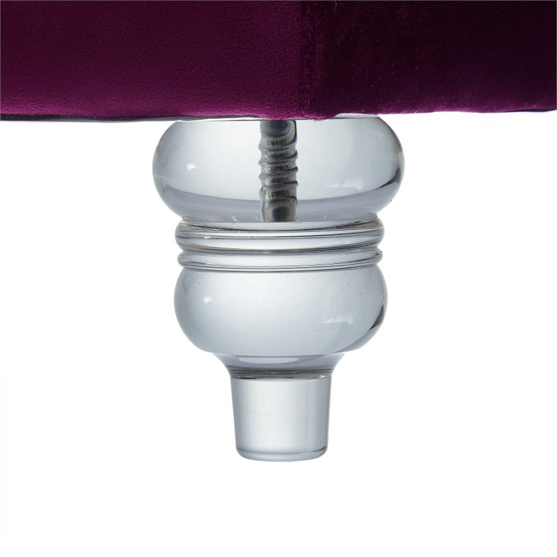 Posh Living Joshua Velvet Square Storage Ottoman with Lucite Legs in Purple