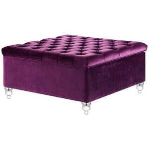 Posh Living Joshua Velvet Square Storage Ottoman with Lucite Legs in Purple