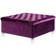 Posh Living Joshua Velvet Square Storage Ottoman with Lucite Legs in Purple