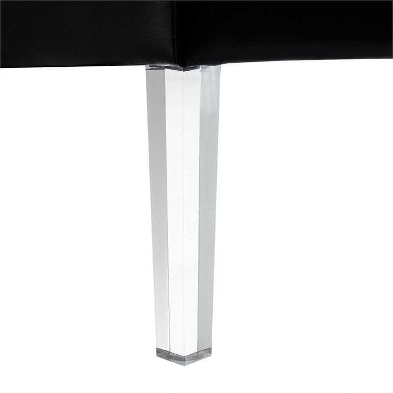 Posh Luke Tufted Faux Leather Oversized Ottoman with Acrylic Legs in Black