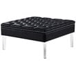 Posh Luke Tufted Faux Leather Oversized Ottoman with Acrylic Legs in Black