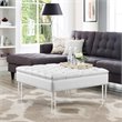 Posh Luke Tufted Faux Leather Oversized Ottoman with Acrylic Legs in White