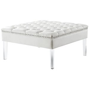 Posh Luke Tufted Faux Leather Oversized Ottoman with Acrylic Legs in White