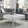 Posh Luke Tufted Faux Leather Oversized Ottoman with Acrylic Legs in Silver