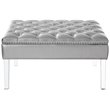 Posh Luke Tufted Faux Leather Oversized Ottoman with Acrylic Legs in Silver