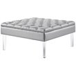 Posh Luke Tufted Faux Leather Oversized Ottoman with Acrylic Legs in Silver
