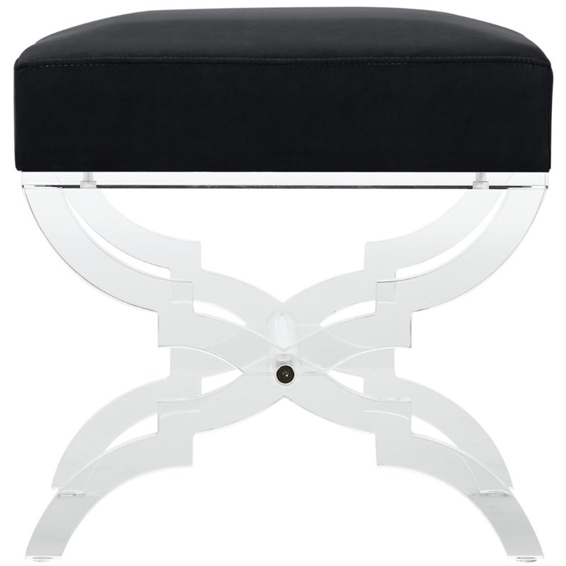 Posh Living Brayden Velvet Upholstered Ottoman with Acrylic X-Legs in Black