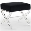 Posh Living Brayden Velvet Upholstered Ottoman with Acrylic X-Legs in Black