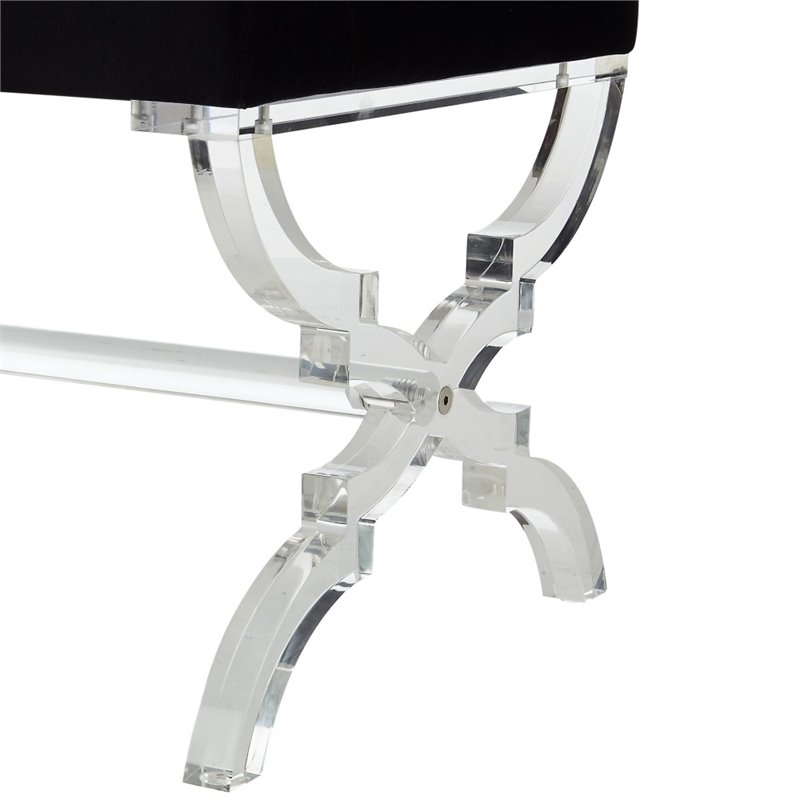 Posh Living Brayden Velvet Upholstered Ottoman with Acrylic X-Legs in Black