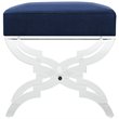 Posh Living Brayden Velvet Upholstered Ottoman with Acrylic X-Legs in Navy