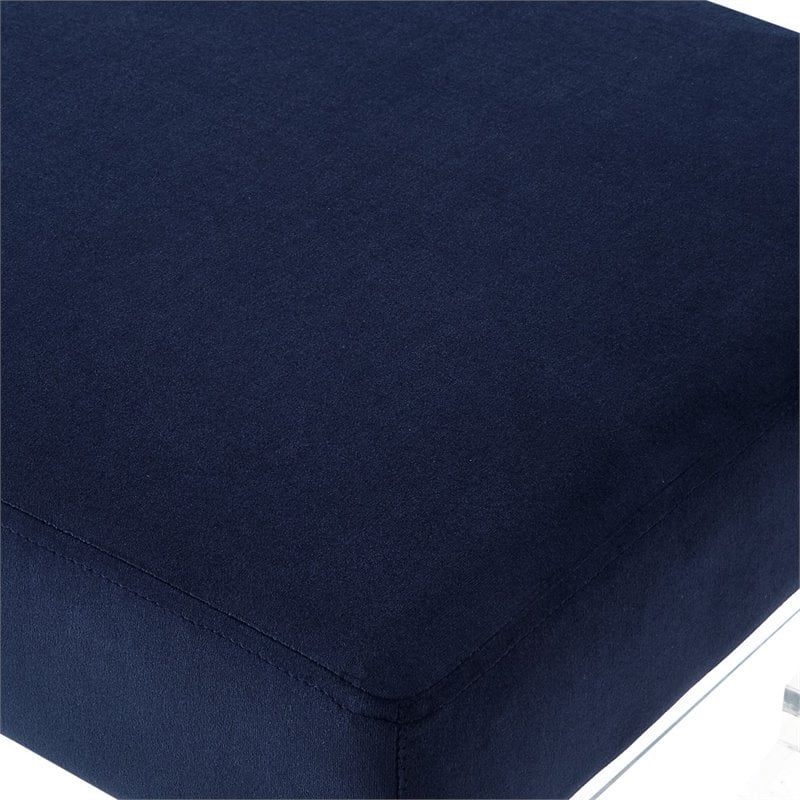 Posh Living Brayden Velvet Upholstered Ottoman with Acrylic X-Legs in Navy