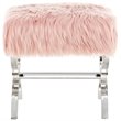 Posh Living Brayden Modern Faux Fur Fabric Ottoman with Acrylic X-Legs in Rose