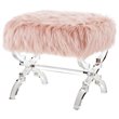 Posh Living Brayden Modern Faux Fur Fabric Ottoman with Acrylic X-Legs in Rose