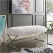 Posh Colin Fur Fabric Upholstered Bench with Stainless Steel Legs - White/Chrome