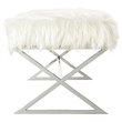Posh Colin Fur Fabric Upholstered Bench with Stainless Steel Legs - White/Chrome