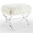 Posh Living Brayden Modern Faux Fur Fabric Ottoman with Acrylic X-Legs in Cream