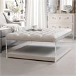 Posh Living Courtney Linen Fabric Cocktail Ottoman with Nailhead in Cream/White