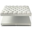 Posh Living Courtney Linen Fabric Cocktail Ottoman with Nailhead in Cream/White