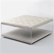 Posh Living Courtney Linen Fabric Cocktail Ottoman with Nailhead in Cream/White