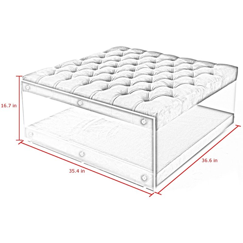 Posh Living Courtney Linen Fabric Cocktail Ottoman with Nailhead in Cream/White