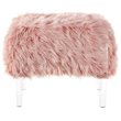 Posh Living Charlie Modern Faux Fur Fabric Ottoman with Acrylic Legs in Pink