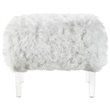 Posh Living Charlie Modern Faux Fur Fabric Ottoman with Acrylic Legs in White
