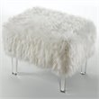 Posh Living Charlie Modern Faux Fur Fabric Ottoman with Acrylic Legs in White