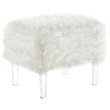 Posh Living Charlie Modern Faux Fur Fabric Ottoman with Acrylic Legs in White