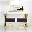 Posh Living Colin Velvet and Stainless Steel Base Ottoman in Black/Gold