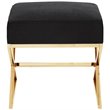 Posh Living Colin Velvet and Stainless Steel Base Ottoman in Black/Gold
